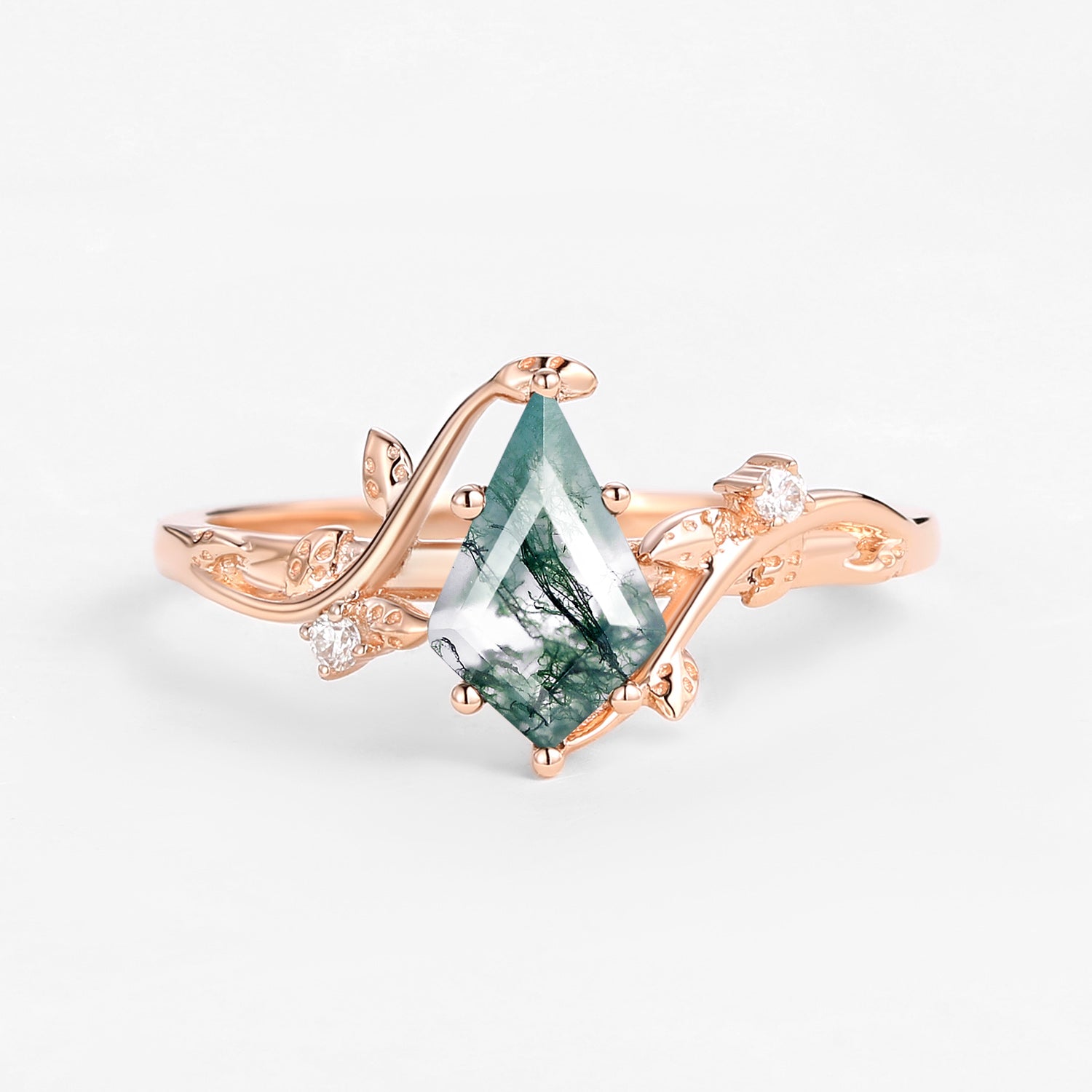 Willow Unique Kite Cut Moss Agate Leafy Engagement Ring