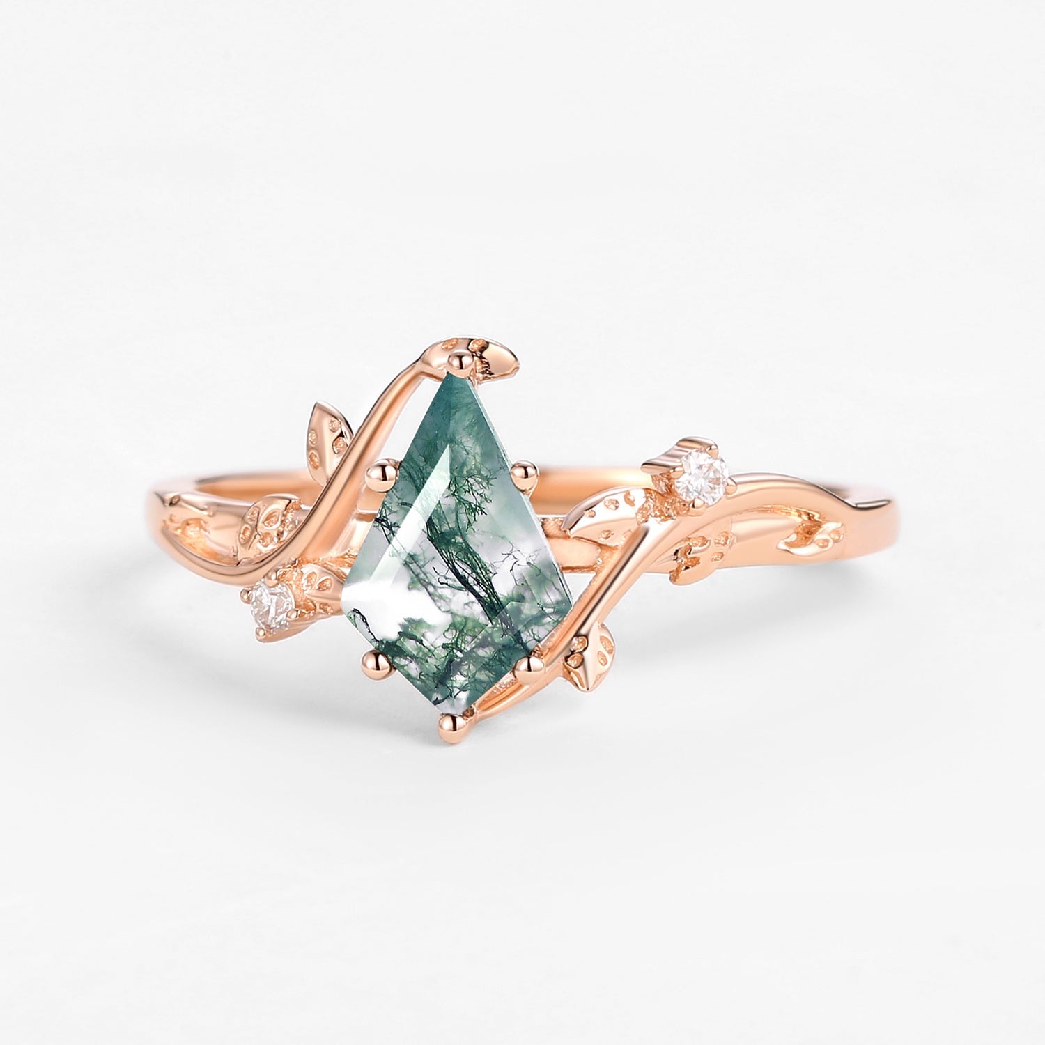 Willow Unique Kite Cut Moss Agate Leafy Engagement Ring