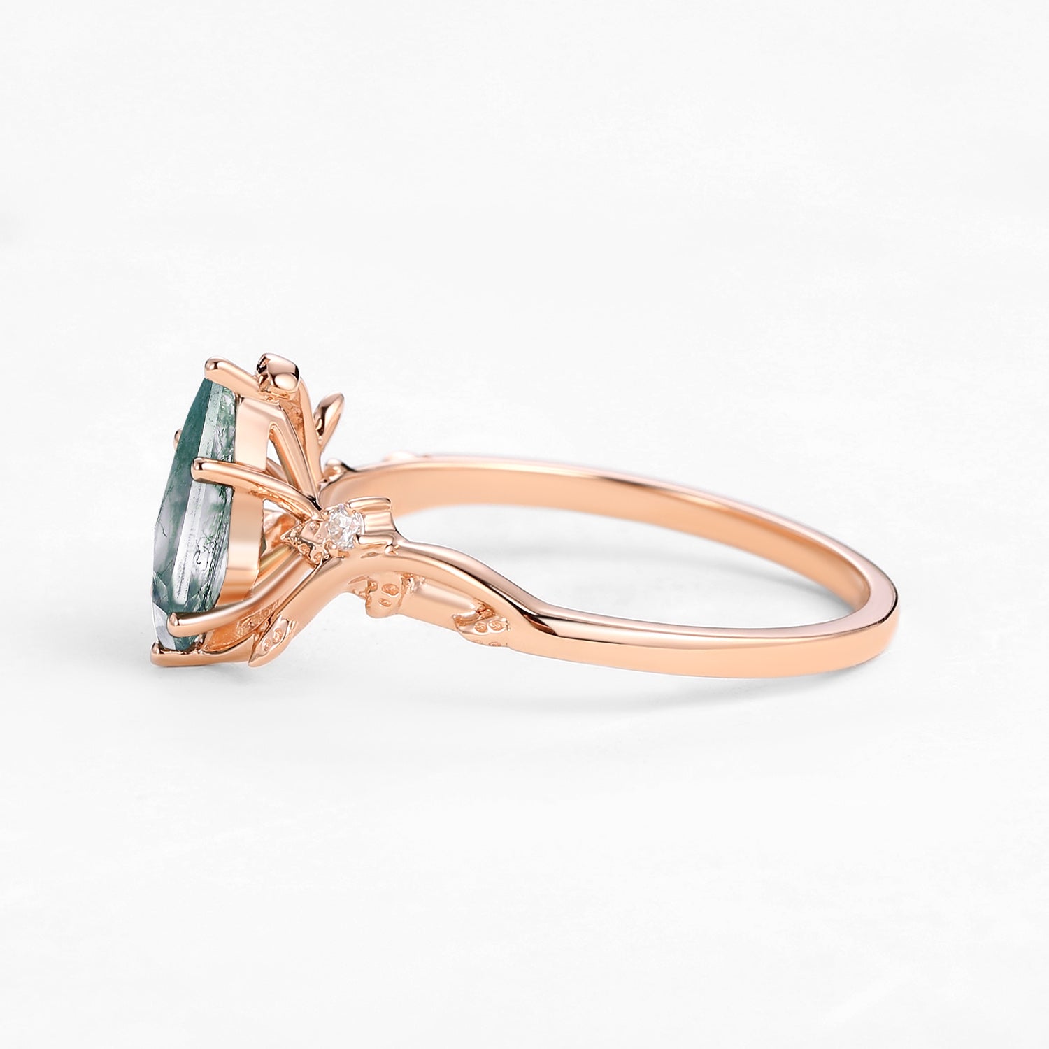 Willow Unique Kite Cut Moss Agate Leafy Engagement Ring