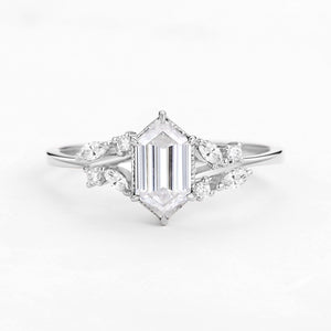 1.5ct Hexagon Moss Agate Leafy Moissanite Vintage Engagement Ring