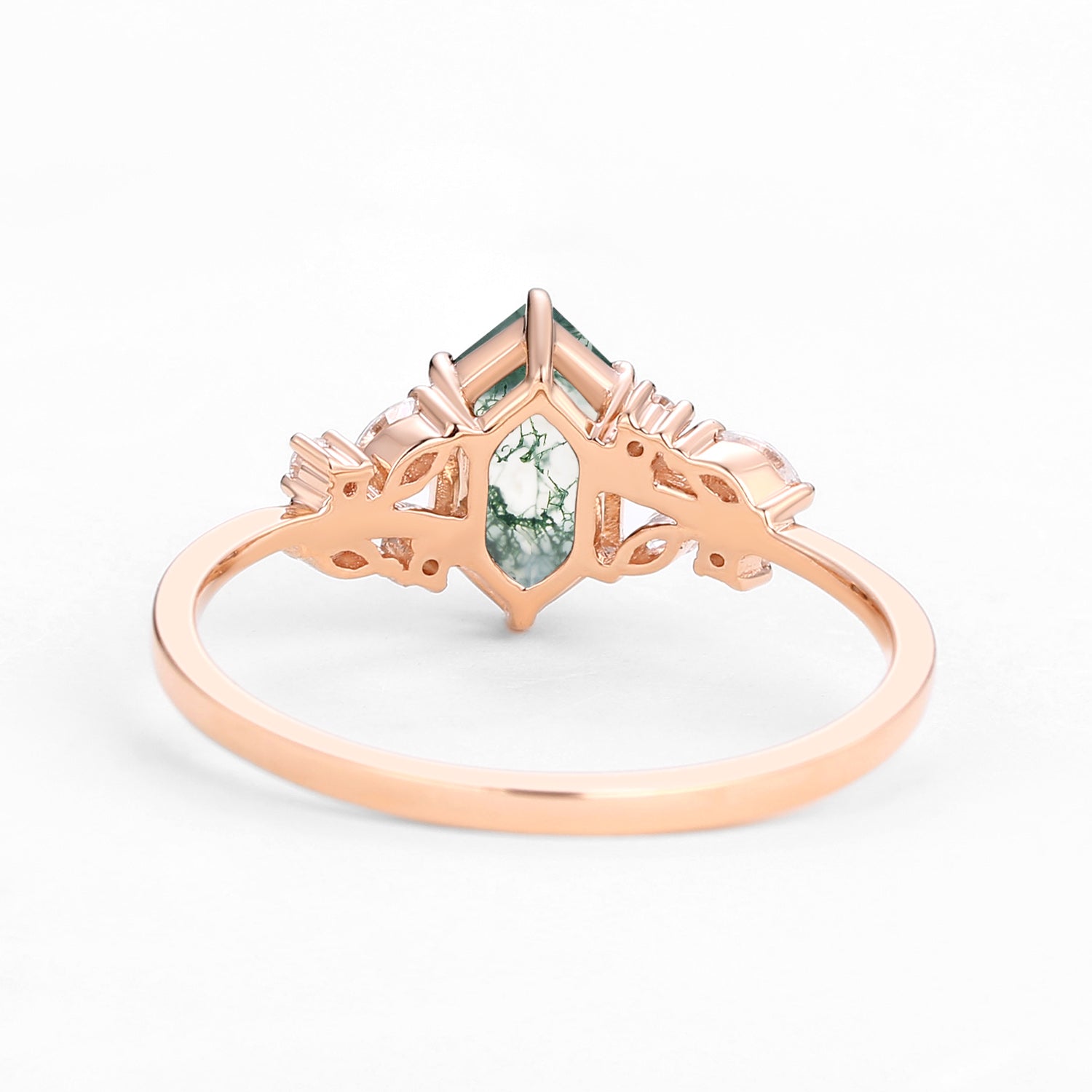 1.5ct Hexagon Moss Agate Leafy Moissanite Vintage Engagement Ring