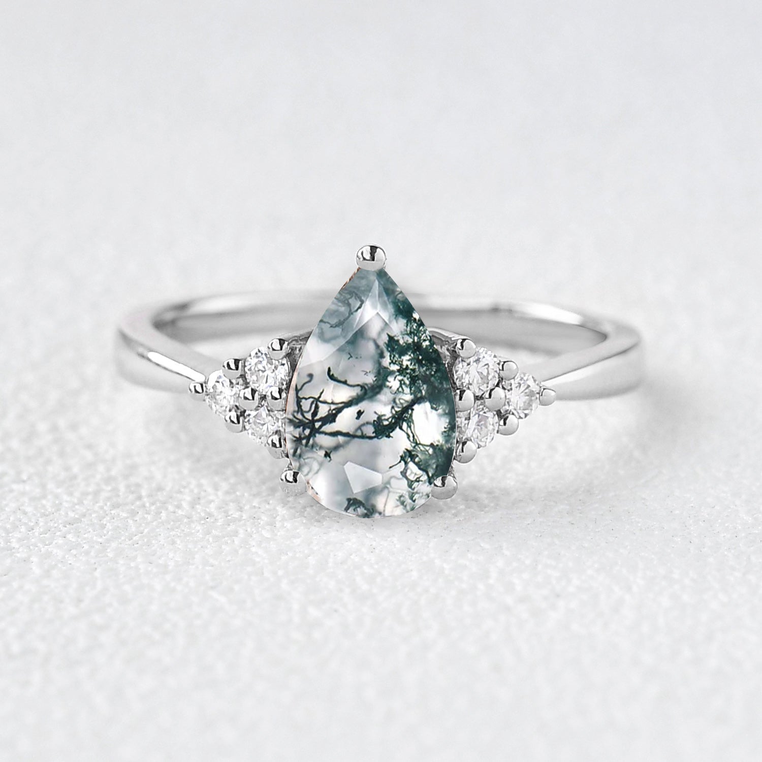 1.5ct Signature Pear Moss Agate Vintage Cluster Ring - Lydia