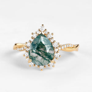 Unique Pear Shaped Moss Agate Infinity Engagement Ring