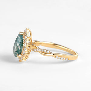 Unique Pear Shaped Moss Agate Infinity Engagement Ring