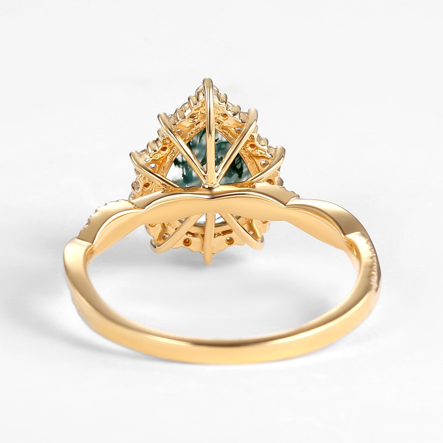 Unique Pear Shaped Moss Agate Infinity Engagement Ring