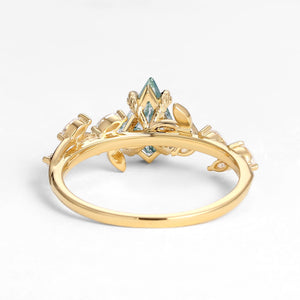 Dart Kite Cut Clear Moss Agate Leafy Gold Engagement Ring