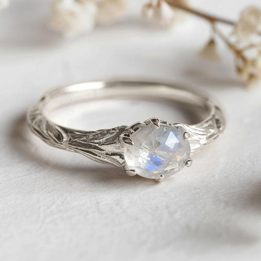 Angel's Wing, Raw Moonstone Solitary Engagement Ring