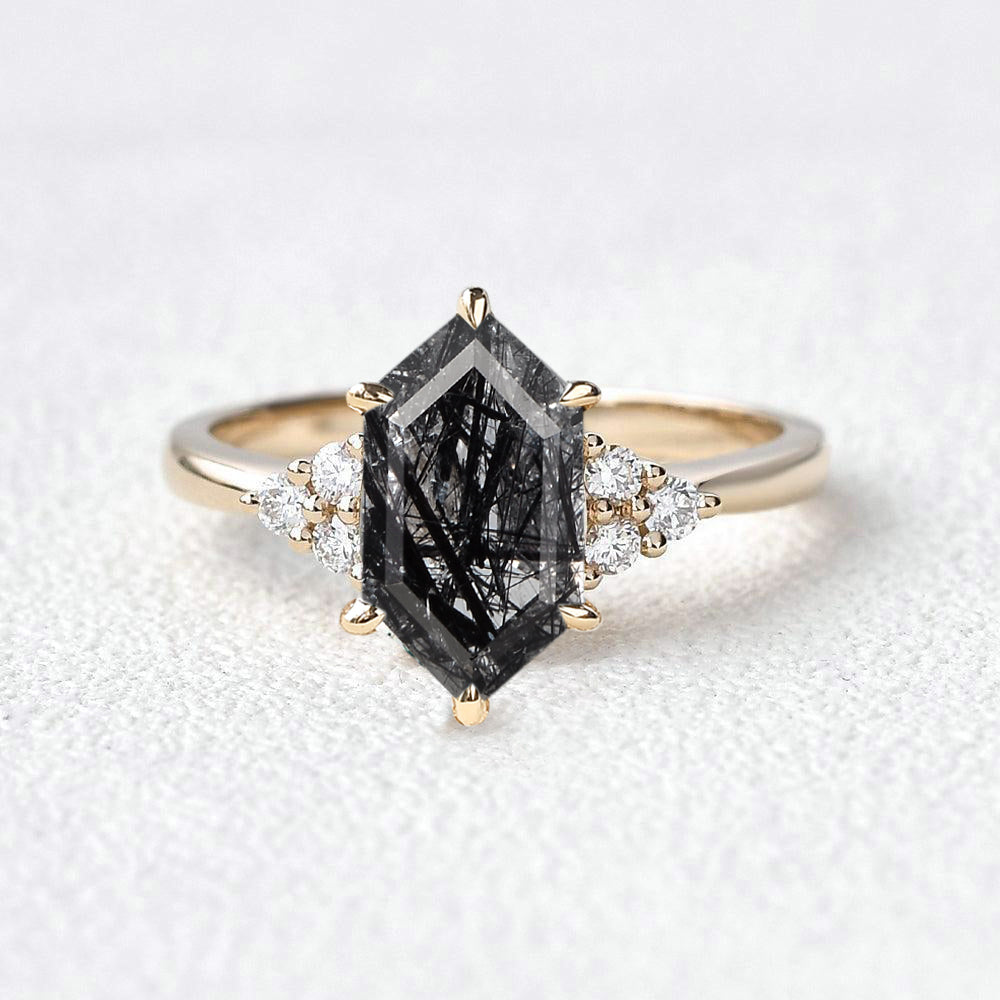 Vintage Hexagon Moss Agate 3 Stone Engagement Ring - Nova