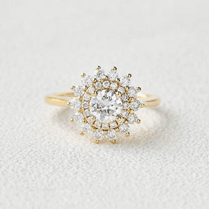 Flower Round Cut Moss Agate Rose Gold Ring