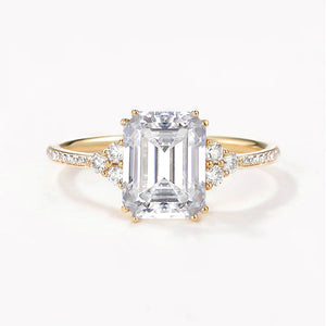 Classic Emerald Cut Moss Agate & Moissanite Cluster Engagement Ring