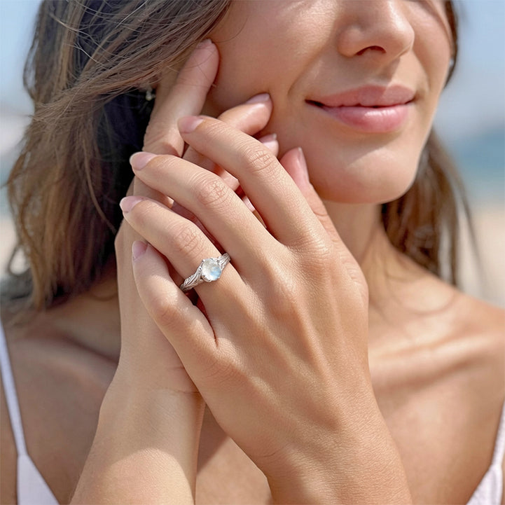 The Forest Wings – Athena‘s Olive Branch & Raw Moonstone Solitary Engagement Ring