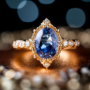 Vintage London Blue Topaz & Moissanite Art Deco Ring