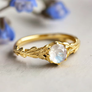 The Forest Wings – Athena‘s Olive Branch & Raw Moonstone Solitary Engagement Ring