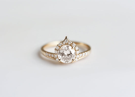Morning Dew Moissanite Engagement Ring, Half Halo Wedding Band