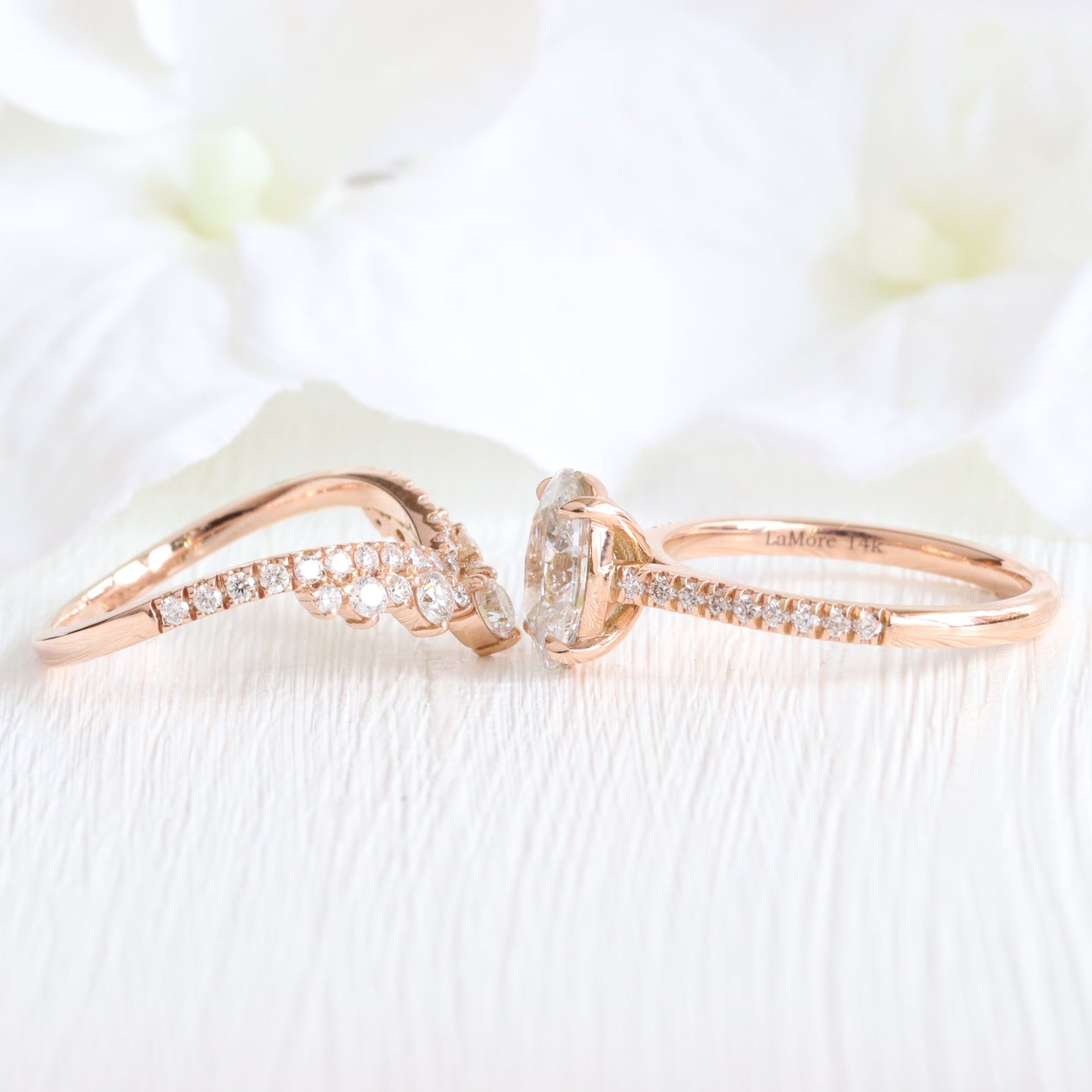 2.30 Ctw Oval Diamond Ring Set w/ Lab Diamond and Large Tiara Wedding Band