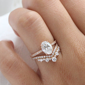 2.30 Ctw Oval Diamond Ring Set w/ Lab Diamond and Large Tiara Wedding Band