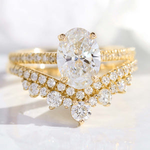2.30 Ctw Oval Diamond Ring Set w/ Lab Diamond and Large Tiara Wedding Band