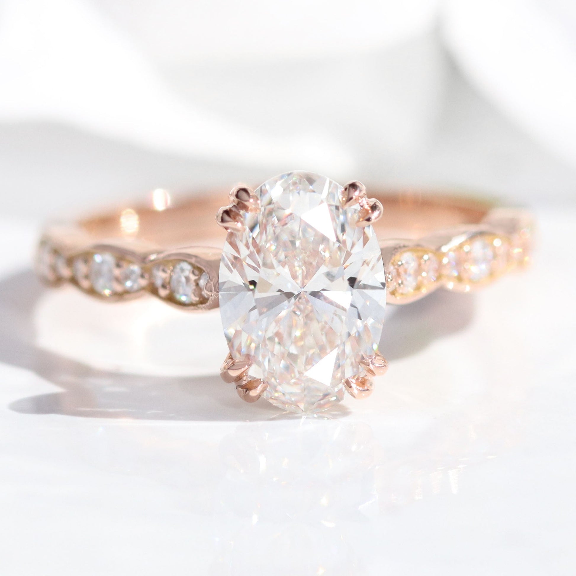 1.76 Ct. Oval Cut Lab Diamond Ring in 14k Rose Gold Solitaire Band, Size 6.25