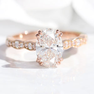 1.76 Ct. Oval Cut Lab Diamond Ring in 14k Rose Gold Solitaire Band, Size 6.25