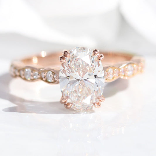 1.76 Ct. Oval Cut Lab Diamond Ring in 14k Rose Gold Solitaire Band, Size 6.25
