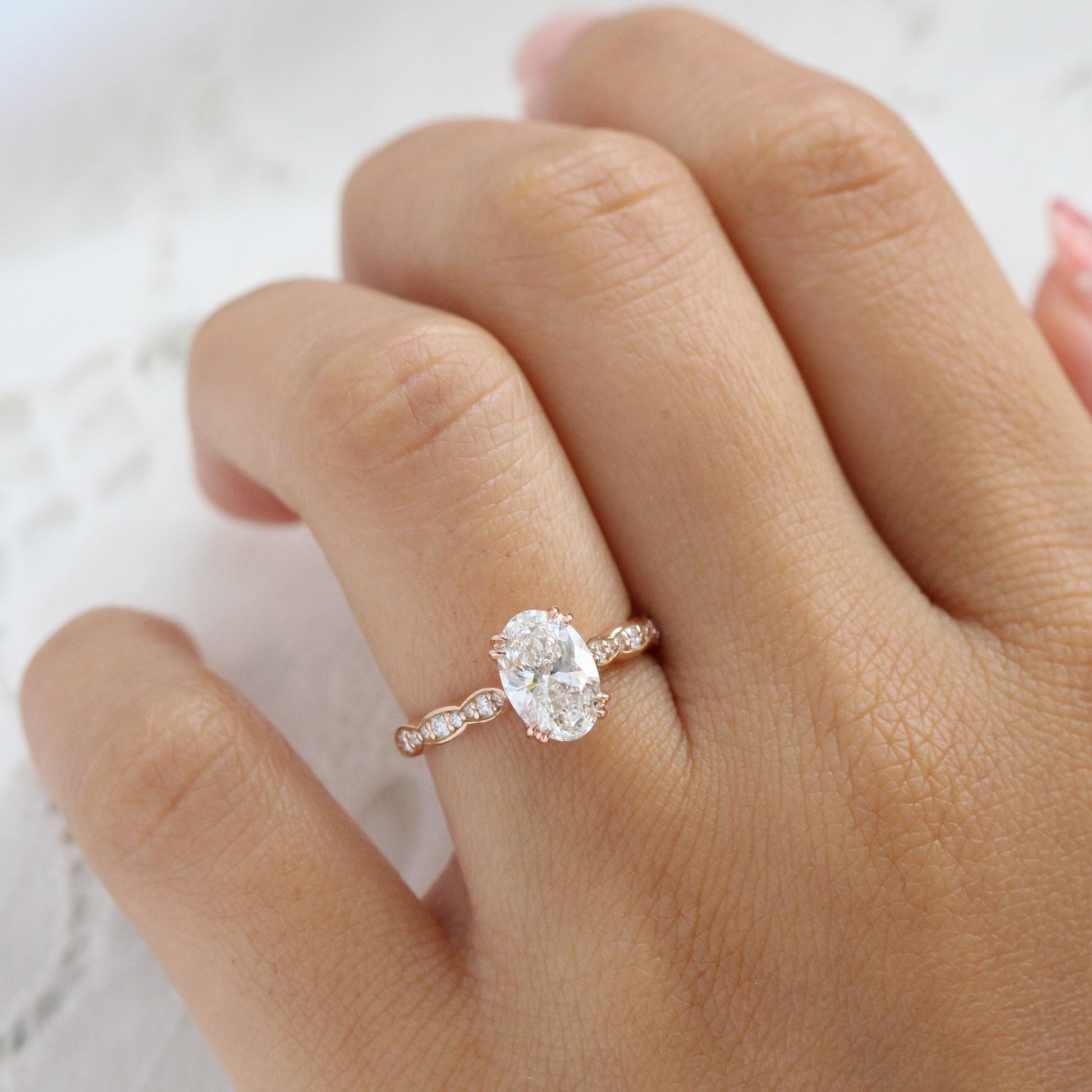 1.76 Ct. Oval Cut Lab Diamond Ring in 14k Rose Gold Solitaire Band, Size 6.25
