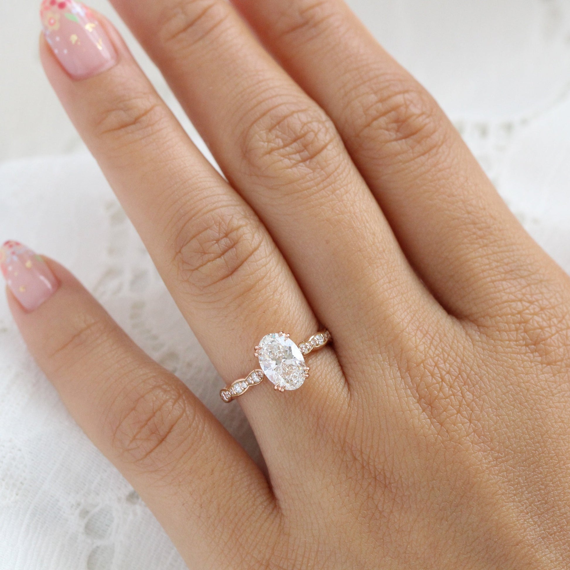 1.76 Ct. Oval Cut Lab Diamond Ring in 14k Rose Gold Solitaire Band, Size 6.25