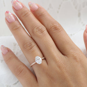 1.75 Ct. Oval Cut Lab Diamond Ring in 14k Rose Gold Pave Band, Size 6.25