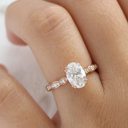 1.76 Ct. Oval Cut Lab Diamond Ring in 14k Rose Gold Solitaire Band, Size 6.25