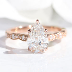 1.70 Ct. Pear Cut Lab Diamond Ring in 14k Rose Gold Solitaire Band, Size 6.25