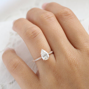 1.72 Ct. Pear Cut Lab Diamond Ring in 14k Rose Gold Pave Band, Size 6.25