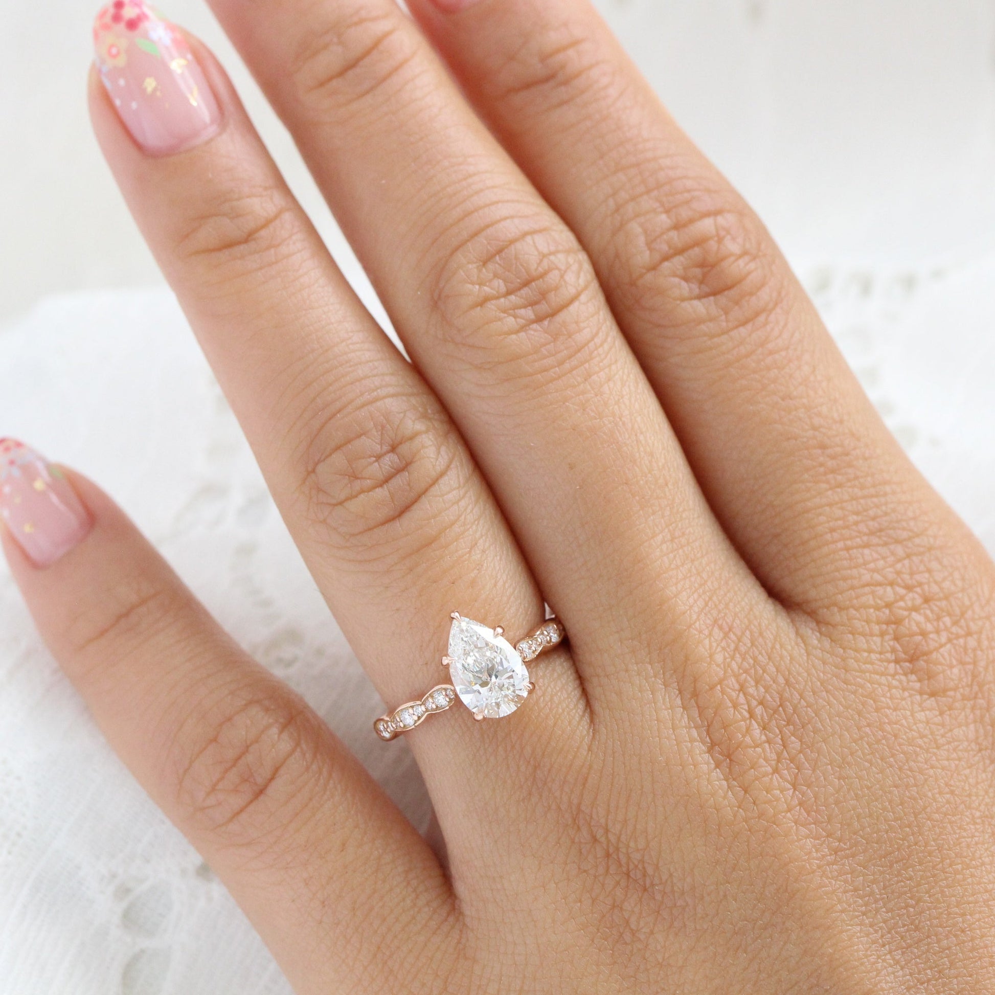 1.70 Ct. Pear Cut Lab Diamond Ring in 14k Rose Gold Solitaire Band, Size 6.25