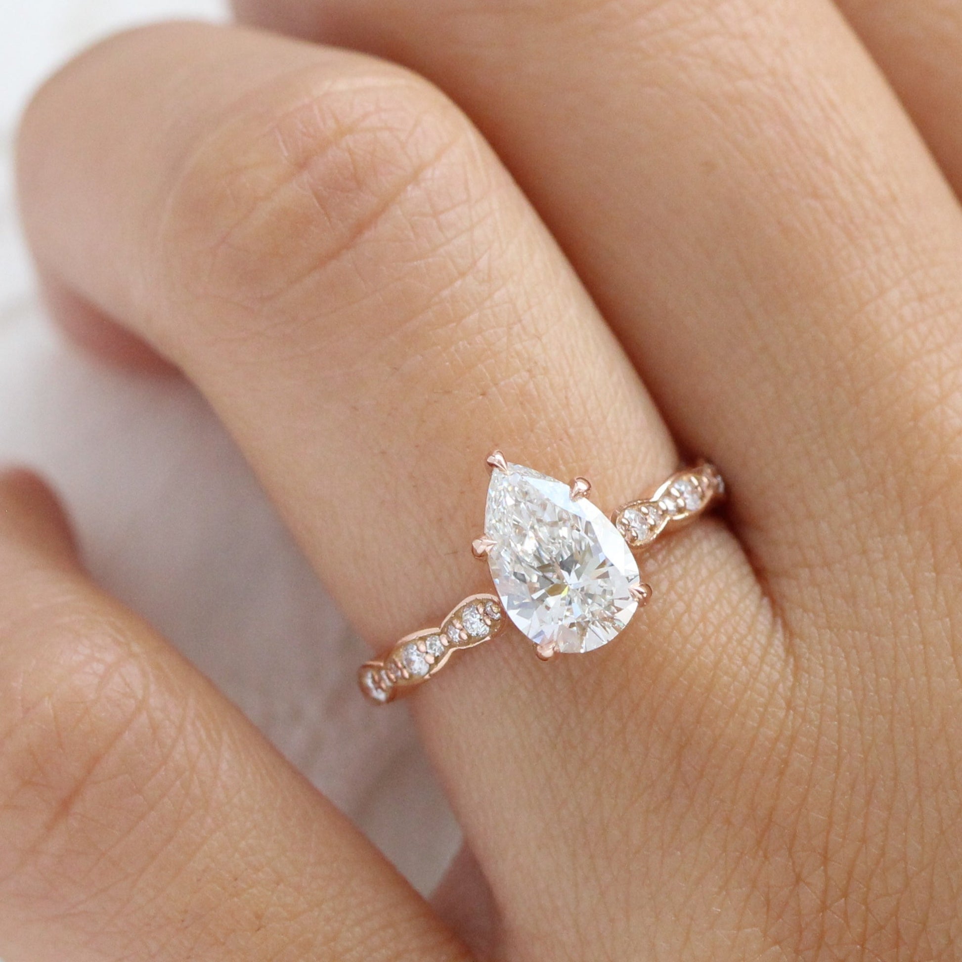 1.70 Ct. Pear Cut Lab Diamond Ring in 14k Rose Gold Solitaire Band, Size 6.25