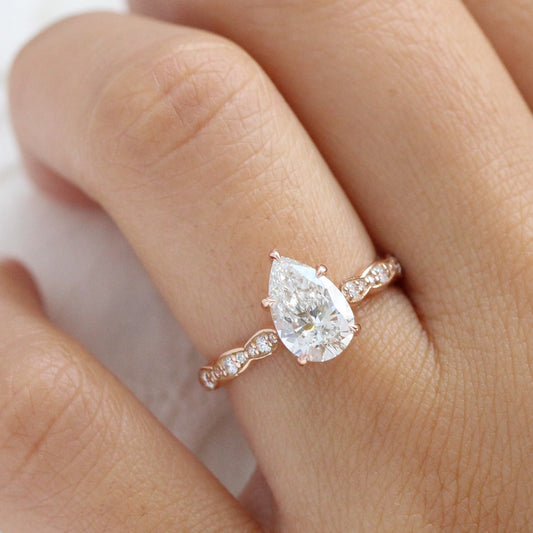 1.70 Ct. Pear Cut Lab Diamond Ring in 14k Rose Gold Solitaire Band, Size 6.25