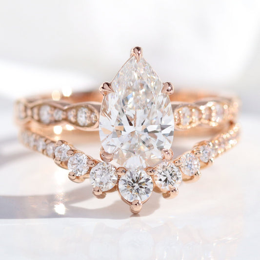 1.70 Ctw Pear Lab Diamond Ring w/ Natural Diamonds in Solitaire Scalloped Band