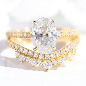 2.10 Ctw Oval Diamond Ring Stack w/ Lab Diamond and Crown Wedding Band