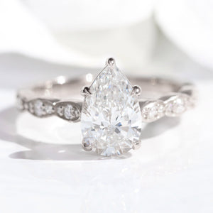 1.70 Ctw Pear Lab Diamond Ring w/ Natural Diamonds in Solitaire Scalloped Band