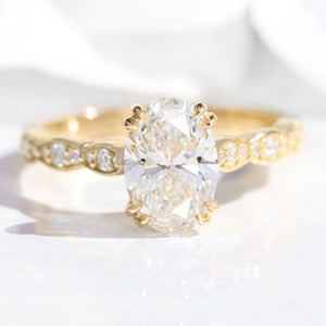 1.70 Ctw Oval Lab Diamond Ring w/ Natural Diamonds in Solitaire Scalloped Band