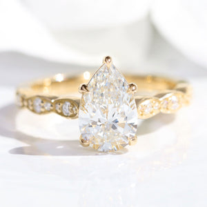 1.70 Ctw Pear Lab Diamond Ring w/ Natural Diamonds in Solitaire Scalloped Band