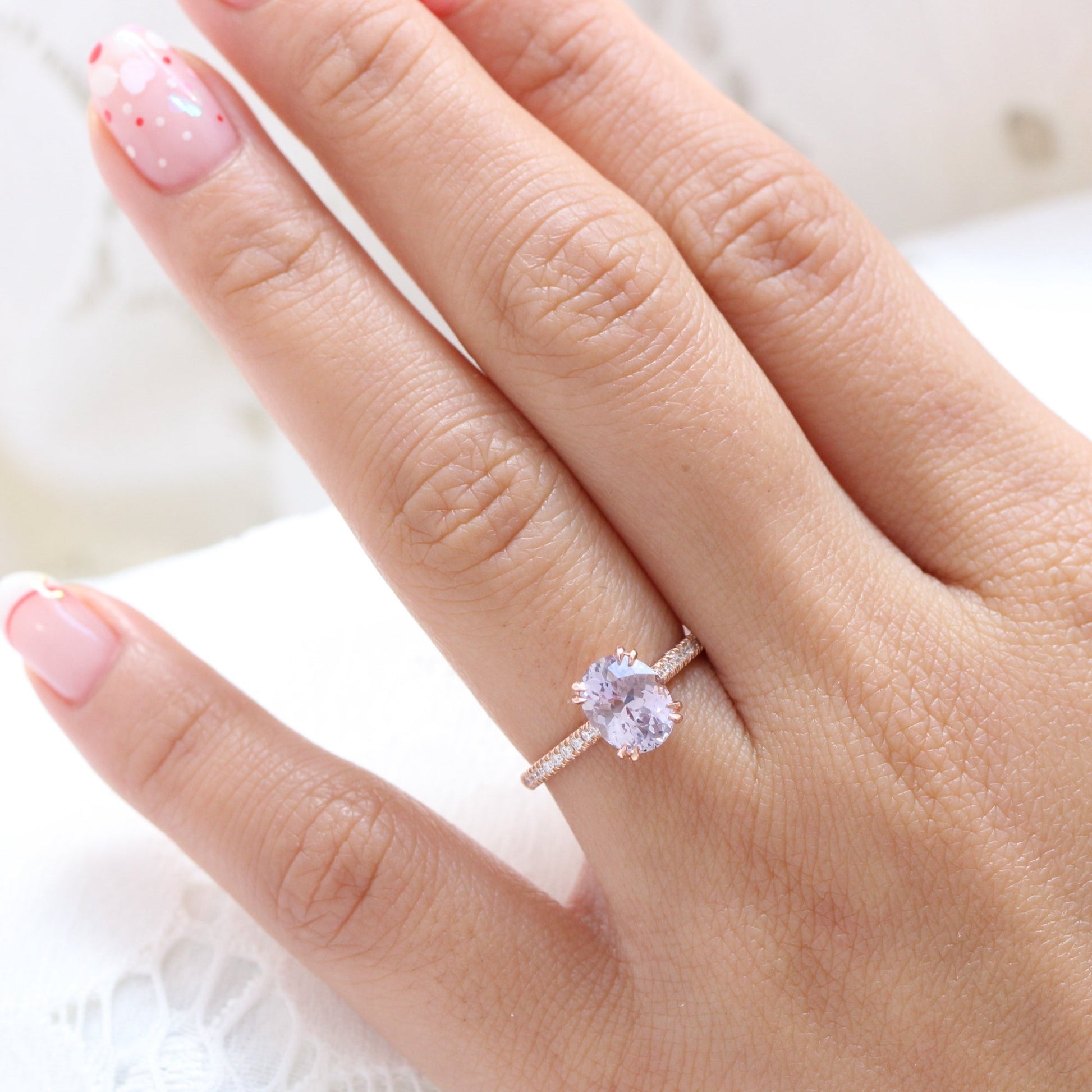 2.28 Ct Oval Lavender Sapphire Diamond Ring in 14k Rose Gold Grace Solitaire, Size 6