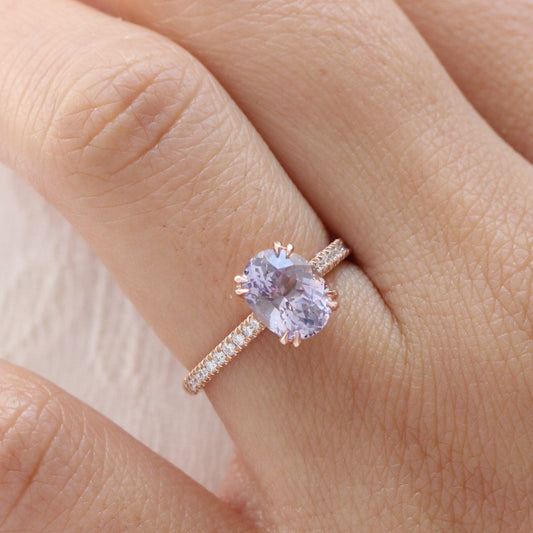2.28 Ct Oval Lavender Sapphire Diamond Ring in 14k Rose Gold Grace Solitaire, Size 6