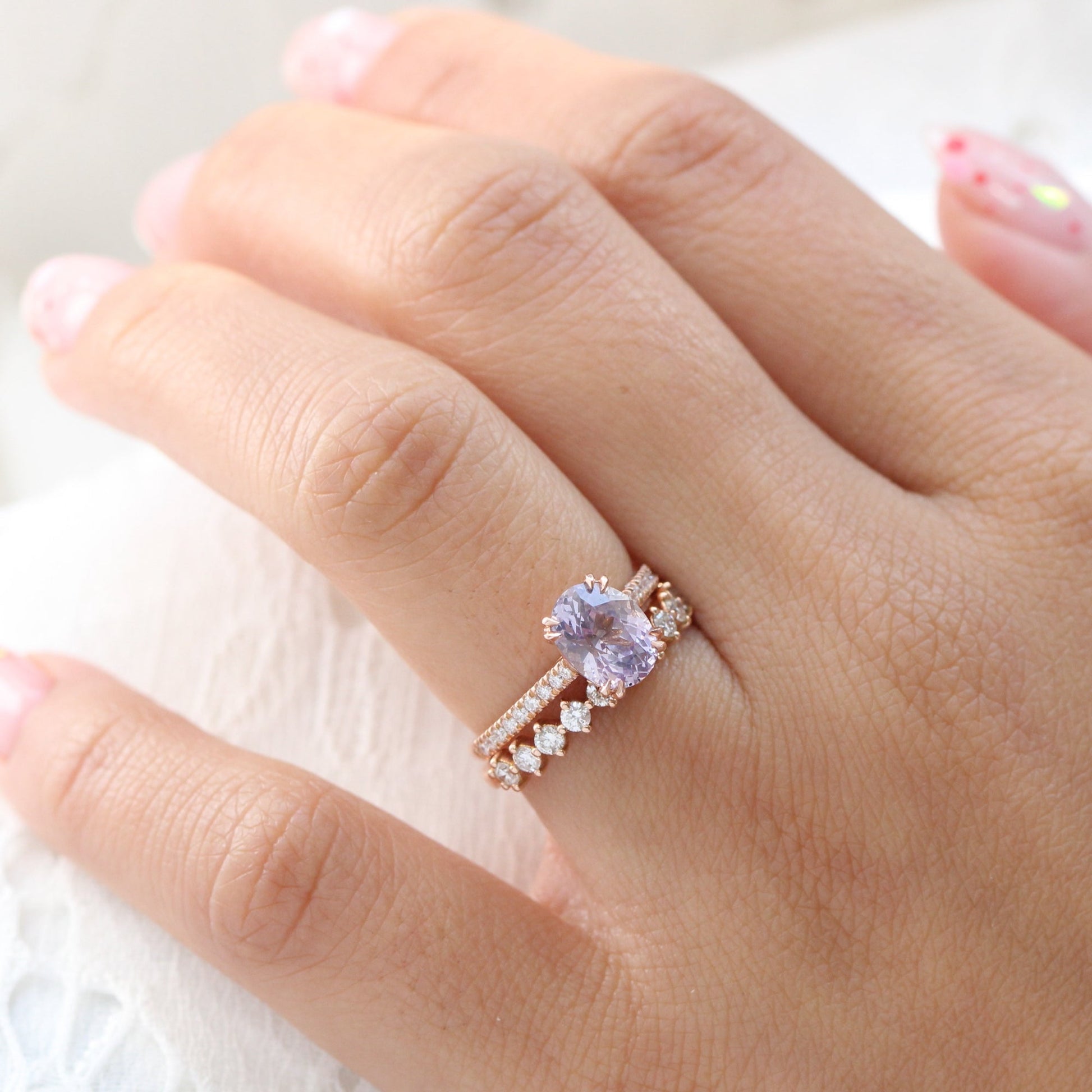 2.28 Ct Oval Lavender Sapphire Diamond Ring in 14k Rose Gold Grace Solitaire, Size 6