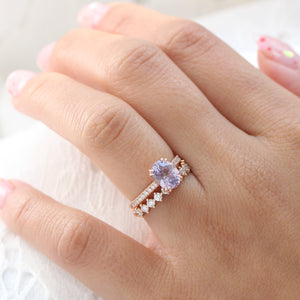 2.28 Ct Oval Lavender Sapphire Diamond Ring in 14k Rose Gold Grace Solitaire, Size 6