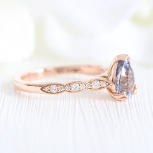 1.93 Ct Pear Lavender Sapphire Diamond Ring in 14k Rose Gold Grace Solitaire, Size 6.5
