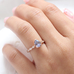 1.93 Ct Pear Lavender Sapphire Diamond Ring in 14k Rose Gold Grace Solitaire, Size 6.5