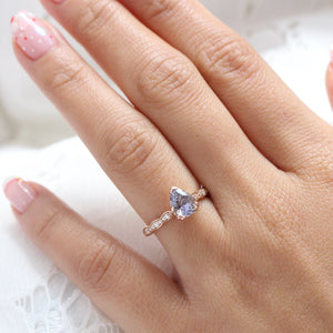1.93 Ct Pear Lavender Sapphire Diamond Ring in 14k Rose Gold Grace Solitaire, Size 6.5