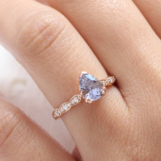 1.93 Ct Pear Lavender Sapphire Diamond Ring in 14k Rose Gold Grace Solitaire, Size 6.5