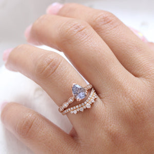1.93 Ct Pear Lavender Sapphire Diamond Ring in 14k Rose Gold Grace Solitaire, Size 6.5