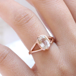 2.76 Ct Light Champagne Sapphire Ring in 14k Rose Gold Cushion Bezel Ring, Size 6.25