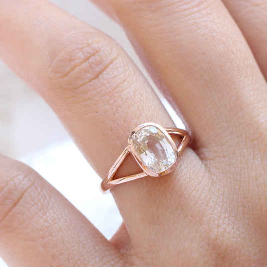 2.76 Ct Light Champagne Sapphire Ring in 14k Rose Gold Cushion Bezel Ring, Size 6.25