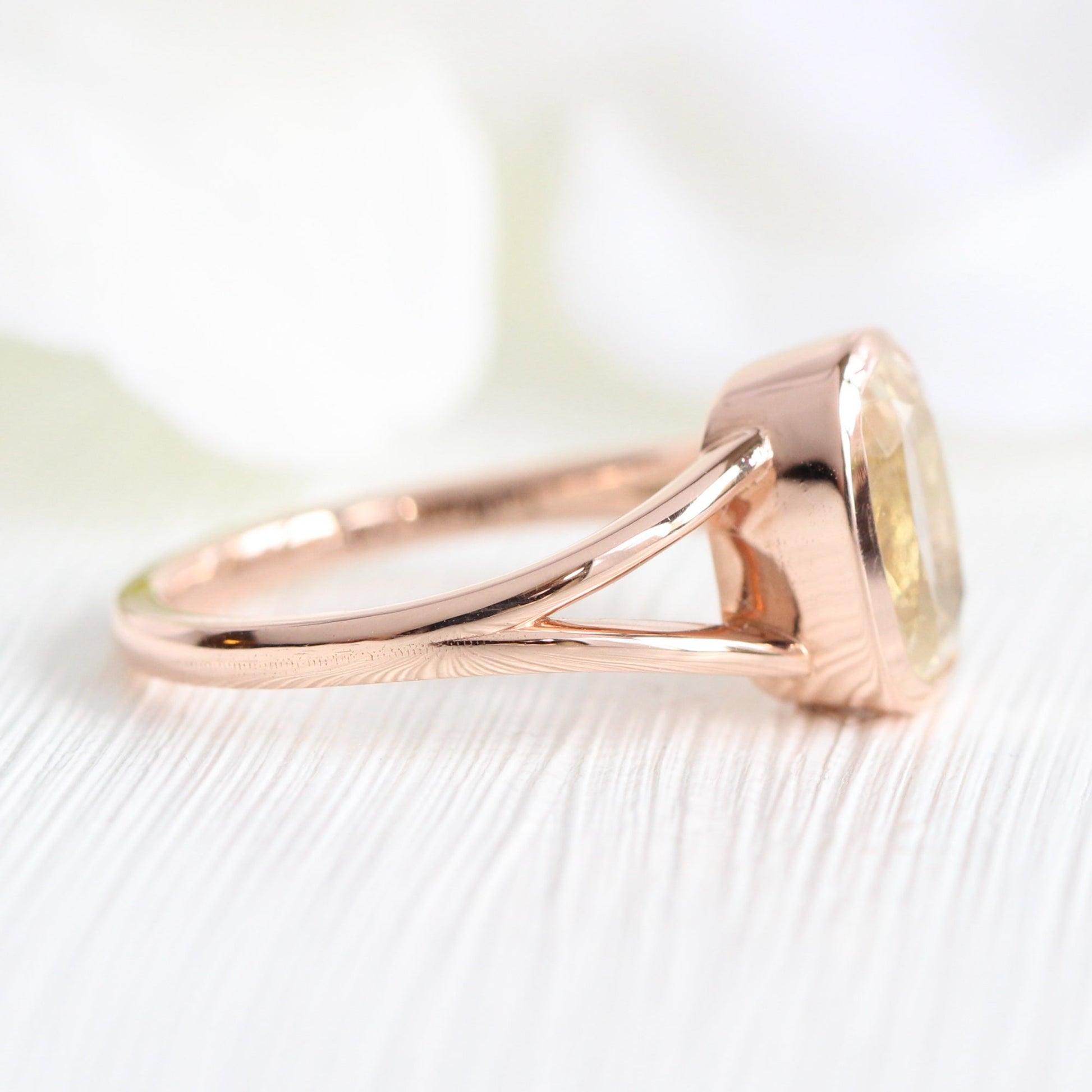 2.76 Ct Light Champagne Sapphire Ring in 14k Rose Gold Cushion Bezel Ring, Size 6.25